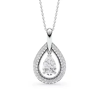 1.93 ct. tw. Lab Created Moissanite Pear Halo Pendant Necklace in Sterling Silver