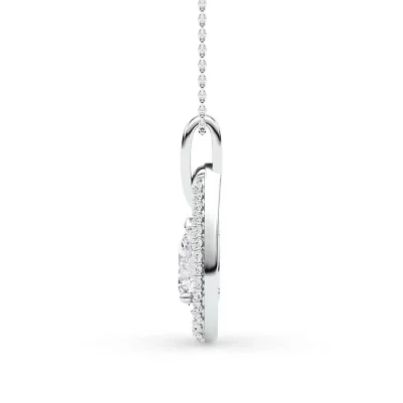 1.93 ct. tw. Lab Created Moissanite Pear Halo Pendant Necklace in Sterling Silver