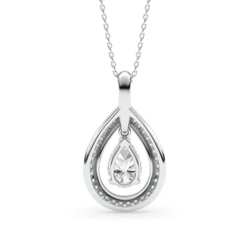 1.93 ct. tw. Lab Created Moissanite Pear Halo Pendant Necklace in Sterling Silver