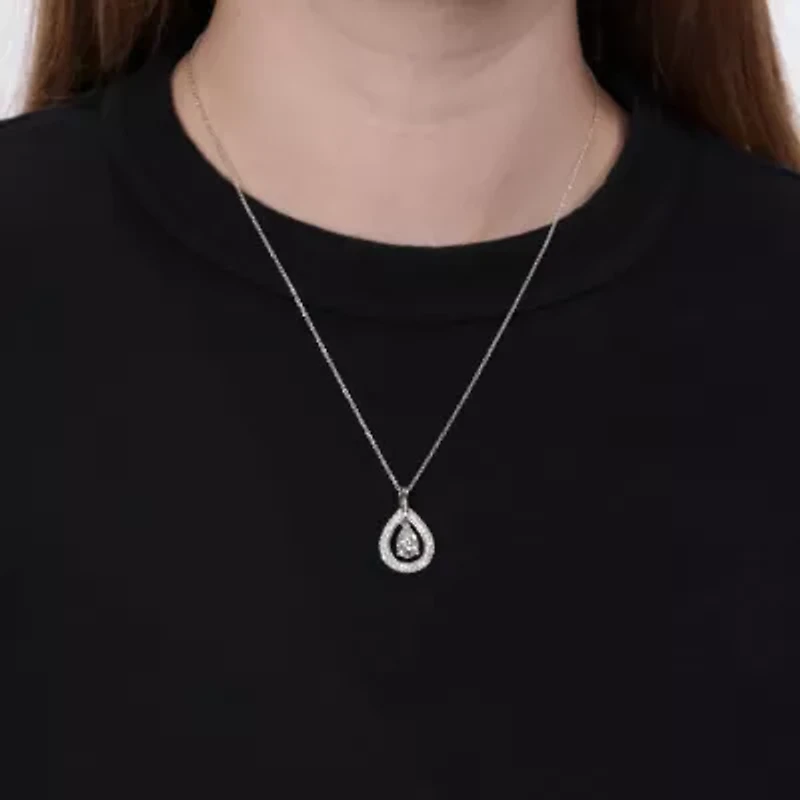 1.93 ct. tw. Lab Created Moissanite Pear Halo Pendant Necklace in Sterling Silver