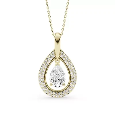 1.93 ct. tw. Lab Created Moissanite Pear Halo Pendant Necklace in Sterling Silver 14K Vermeil