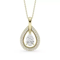 1.93 ct. tw. Lab Created Moissanite Pear Halo Pendant Necklace in Sterling Silver 14K Vermeil