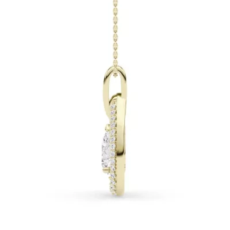 1.93 ct. tw. Lab Created Moissanite Pear Halo Pendant Necklace in Sterling Silver 14K Vermeil