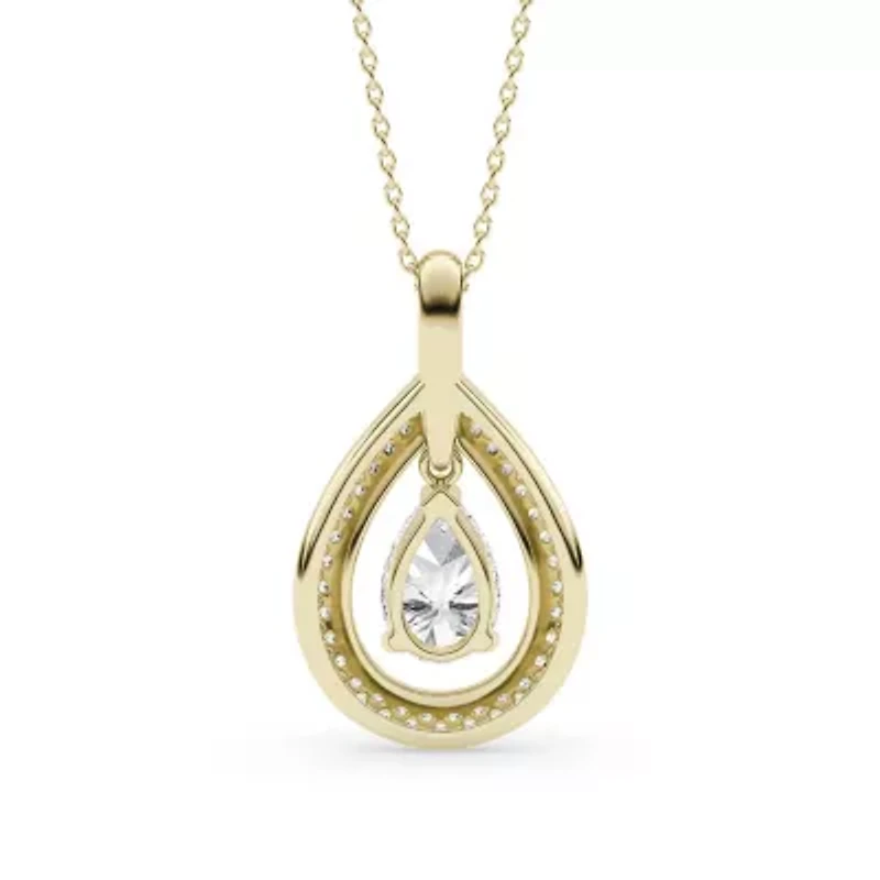 1.93 ct. tw. Lab Created Moissanite Pear Halo Pendant Necklace in Sterling Silver 14K Vermeil
