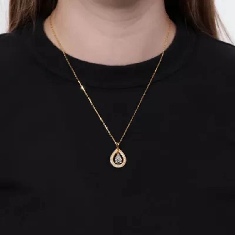 1.93 ct. tw. Lab Created Moissanite Pear Halo Pendant Necklace in Sterling Silver 14K Vermeil