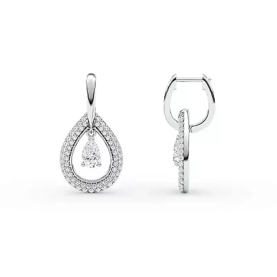 2.56 ct. tw. Lab Created Moissanite Pear Teardrop Hoop Earrings in Sterling Silver