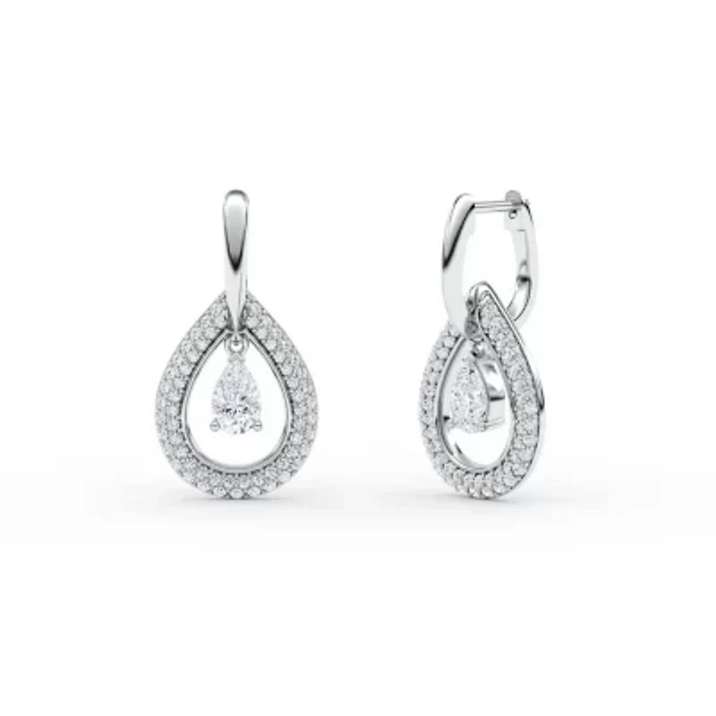 2.56 ct. tw. Lab Created Moissanite Pear Teardrop Hoop Earrings in Sterling Silver