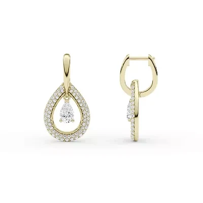 2.56 ct. tw. Lab Created Moissanite Pear Teardrop Hoop Earrings in Sterling Silver 14K Vermeil