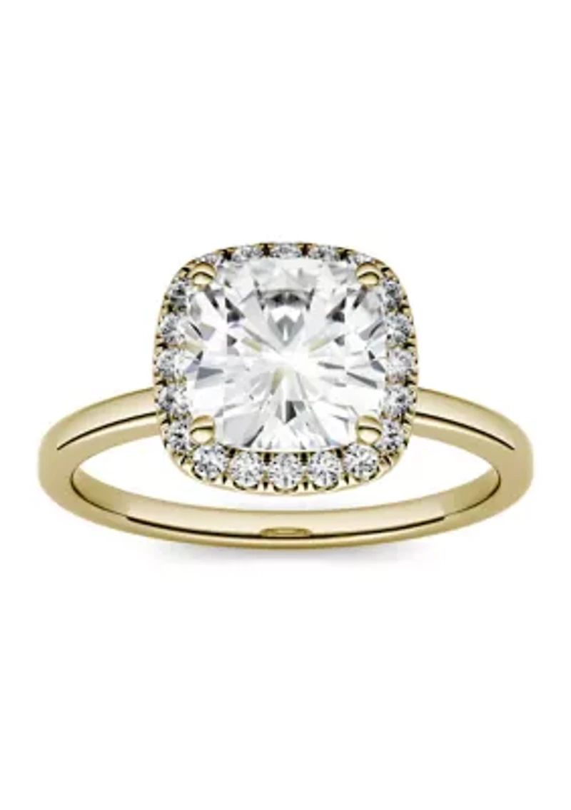 1.43 ct. t.w. Moissanite Cushion Halo Ring 14K Yellow Gold