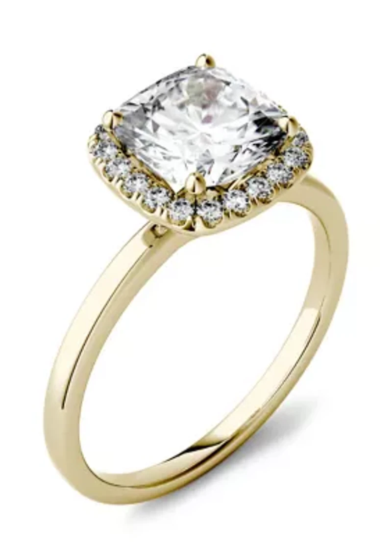 1.43 ct. t.w. Moissanite Cushion Halo Ring 14K Yellow Gold