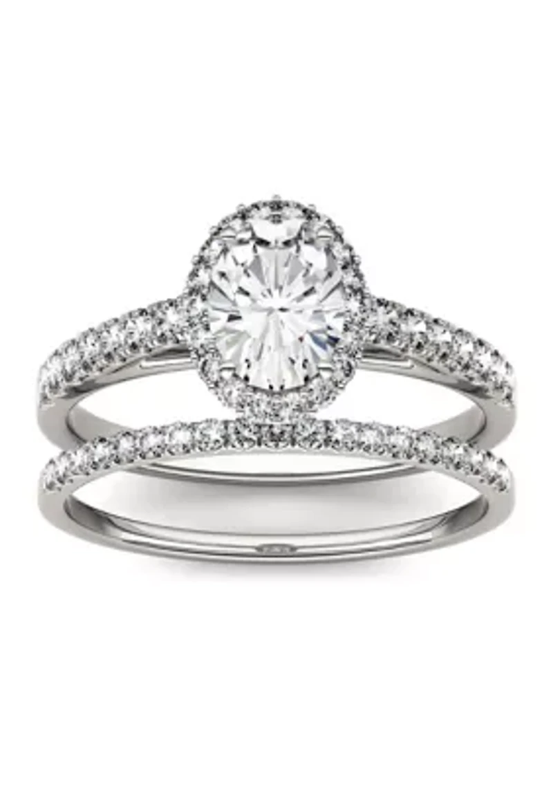 1.28 ct. t.w. Moissanite Oval Halo Bridal Set 14K White Gold