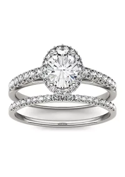 1.28 ct. t.w. Moissanite Oval Halo Bridal Set 14K White Gold