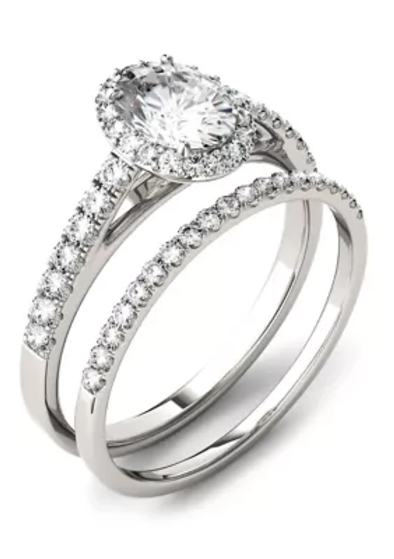 1.28 ct. t.w. Moissanite Oval Halo Bridal Set 14K White Gold