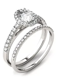 1.28 ct. t.w. Moissanite Oval Halo Bridal Set 14K White Gold