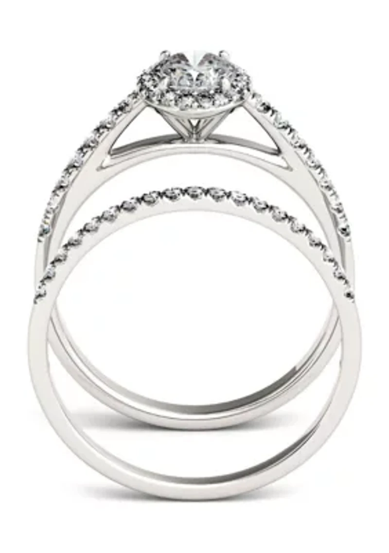 1.28 ct. t.w. Moissanite Oval Halo Bridal Set 14K White Gold