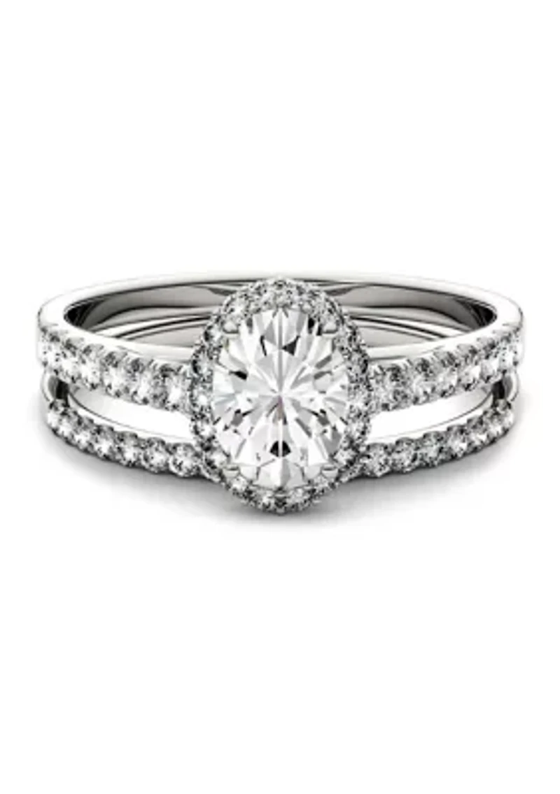 1.28 ct. t.w. Moissanite Oval Halo Bridal Set 14K White Gold
