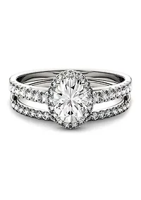 1.28 ct. t.w. Moissanite Oval Halo Bridal Set 14K White Gold