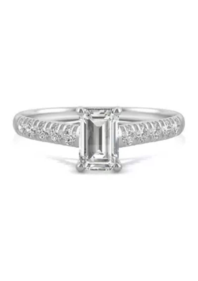 1.24 ct. t.w. Moissanite Emerald Cut Engagement Ring 14K White Gold