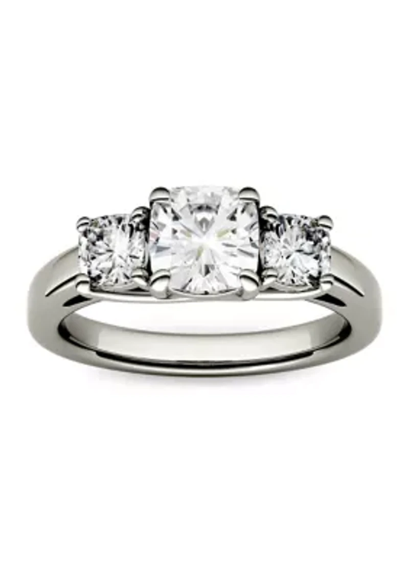 1.76 ct. t.w. Lab Created Moissanite Cushion Three Stone Ring 14K White Gold
