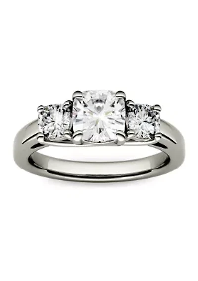 1.76 ct. t.w. Lab Created Moissanite Cushion Three Stone Ring 14K White Gold