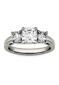 1.76 ct. t.w. Lab Created Moissanite Cushion Three Stone Ring 14K White Gold