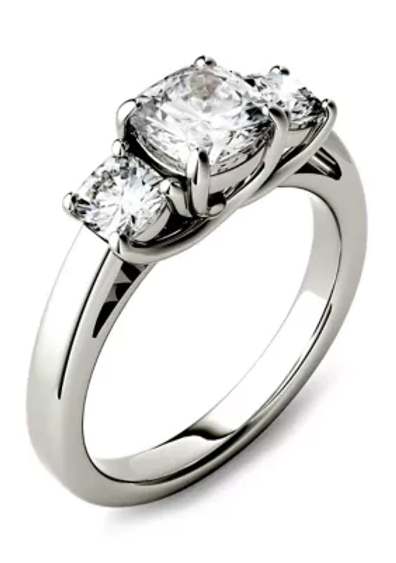 1.76 ct. t.w. Lab Created Moissanite Cushion Three Stone Ring 14K White Gold