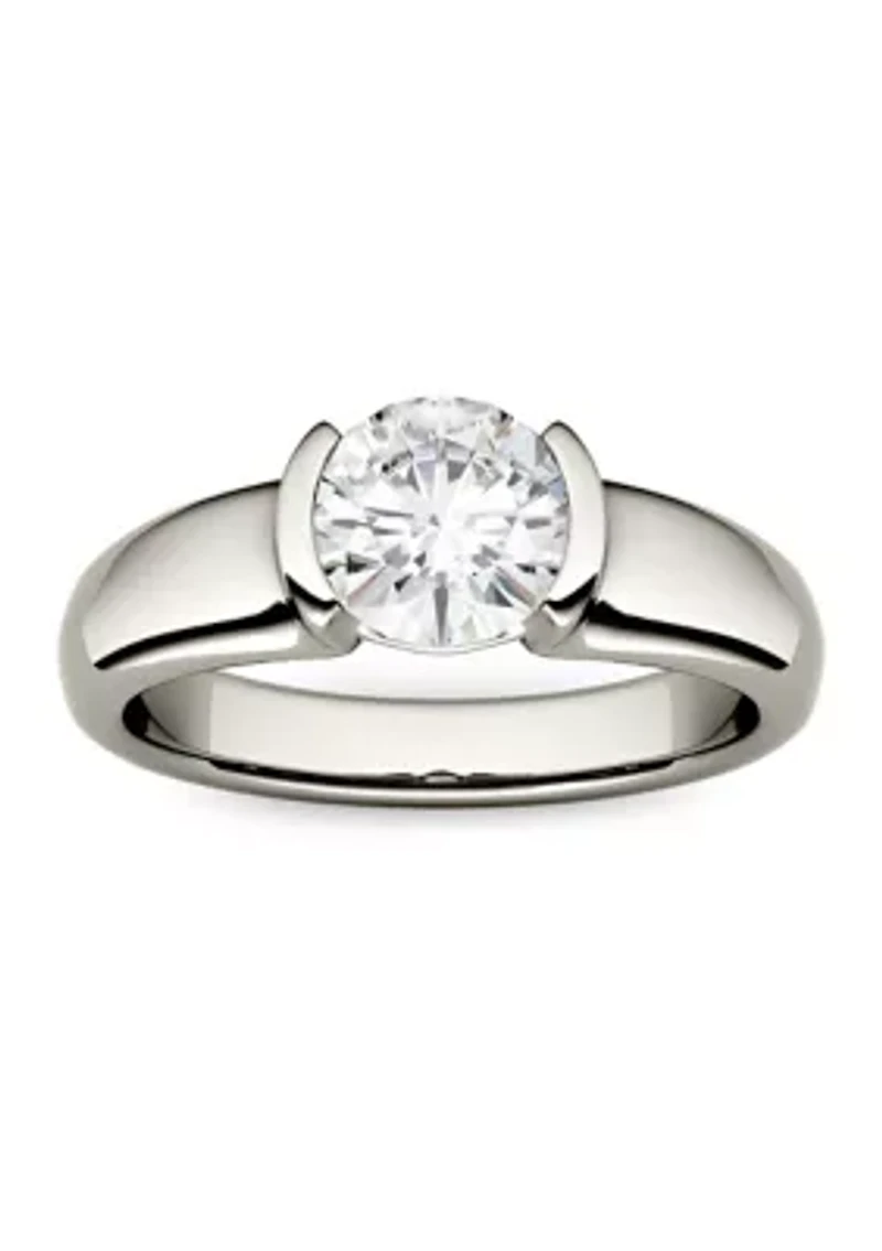 1 ct. t.w. Lab Created Moissanite Semi Bezel Engagement Ring 14K White Gold