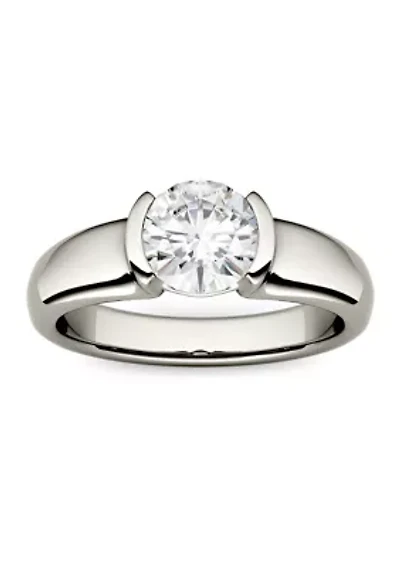 1 ct. t.w. Lab Created Moissanite Semi Bezel Engagement Ring 14K White Gold