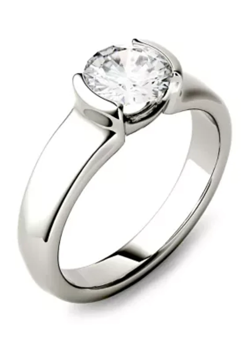 1 ct. t.w. Lab Created Moissanite Semi Bezel Engagement Ring 14K White Gold
