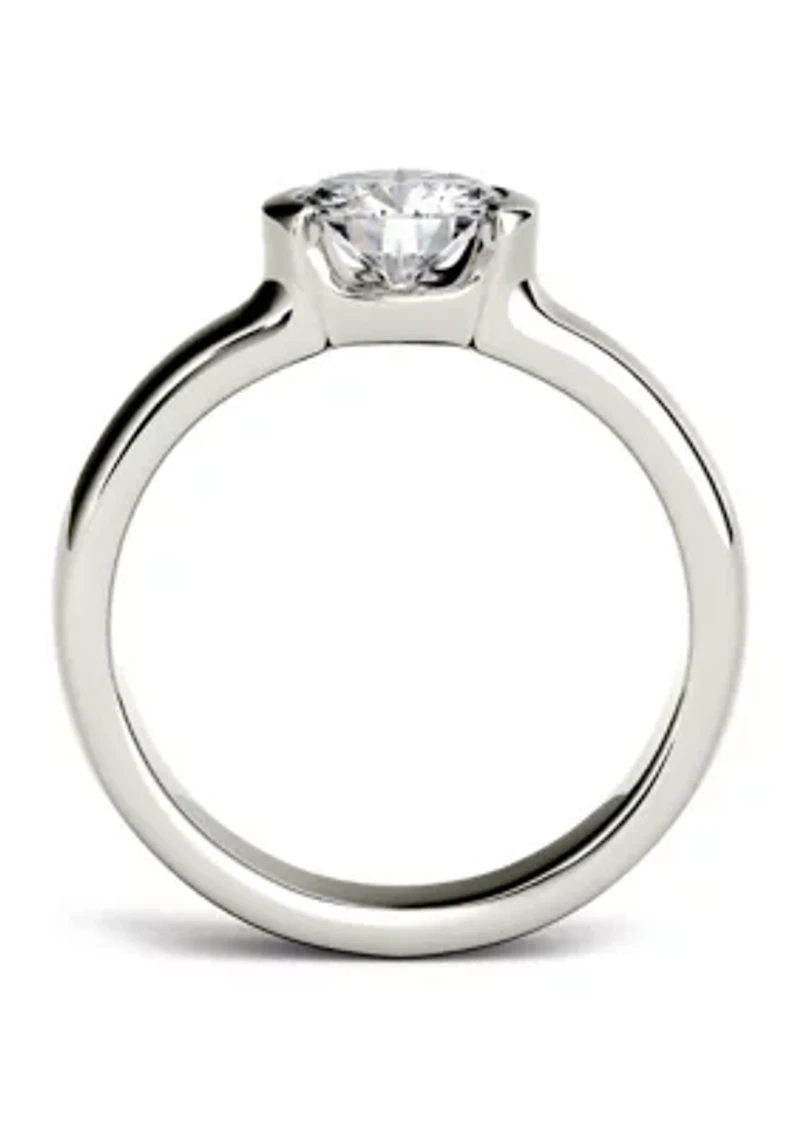 1 ct. t.w. Lab Created Moissanite Semi Bezel Engagement Ring 14K White Gold