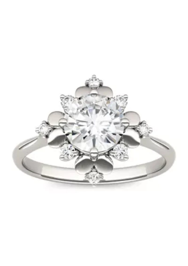 1.11 ct. t.w. Lab Created Moissanite Floral Halo Ring 14K White Gold