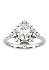 1.11 ct. t.w. Lab Created Moissanite Floral Halo Ring 14K White Gold