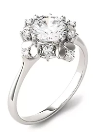1.11 ct. t.w. Lab Created Moissanite Floral Halo Ring 14K White Gold