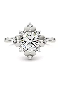 1.11 ct. t.w. Lab Created Moissanite Floral Halo Ring 14K White Gold