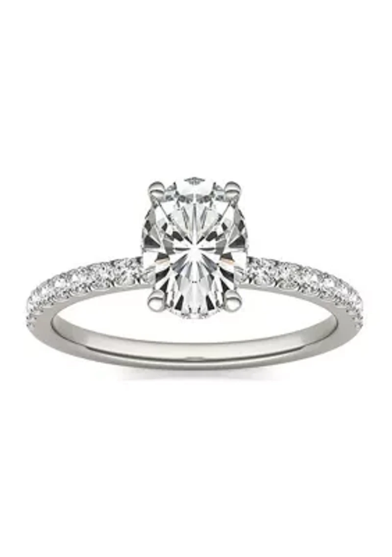 Charles & Colvard 1.78 ct. t.w. Lab Created Oval Moissanite Hidden Halo Engagement Ring 14k Gold