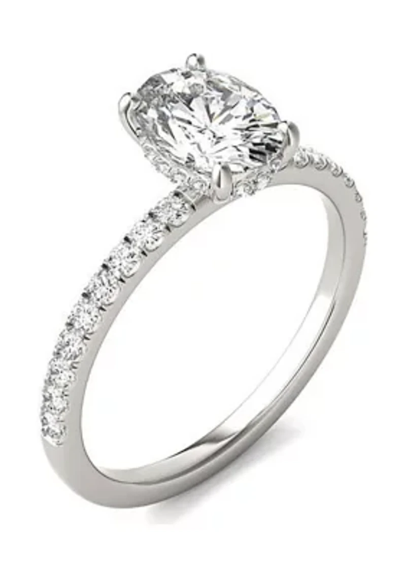 Charles & Colvard 1.78 ct. t.w. Lab Created Oval Moissanite Hidden Halo Engagement Ring 14k Gold