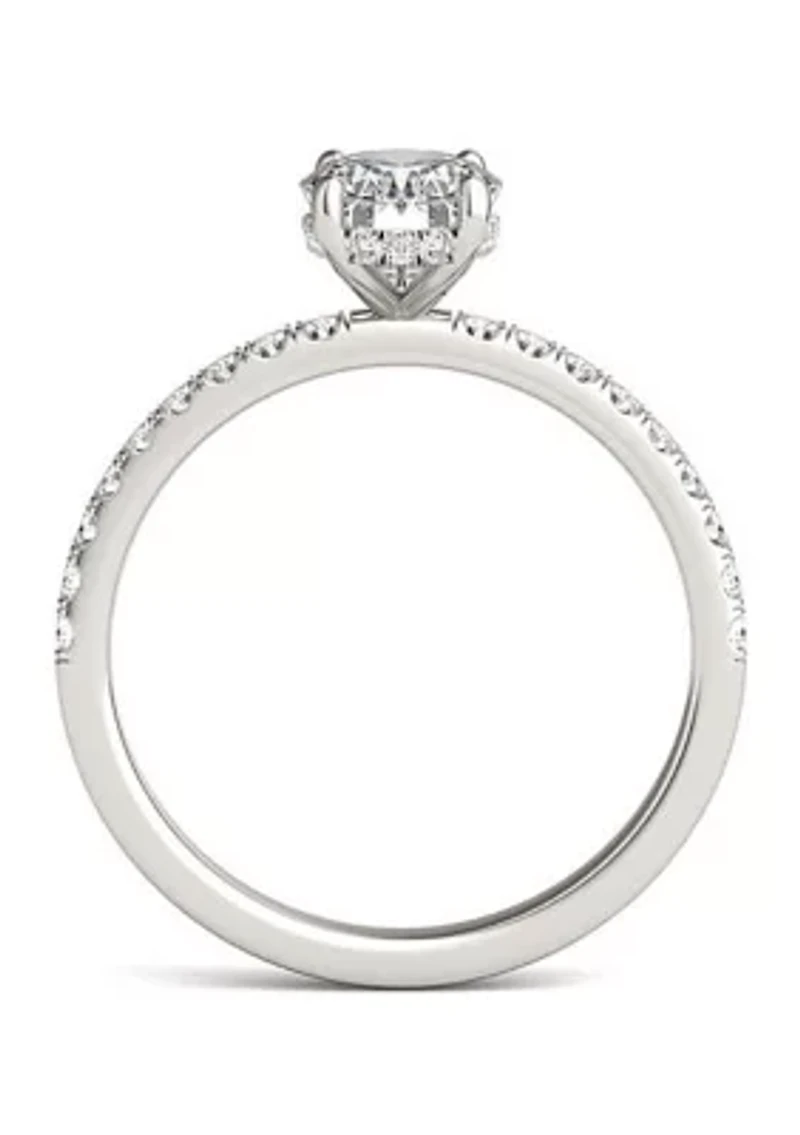 Charles & Colvard 1.78 ct. t.w. Lab Created Oval Moissanite Hidden Halo Engagement Ring 14k Gold