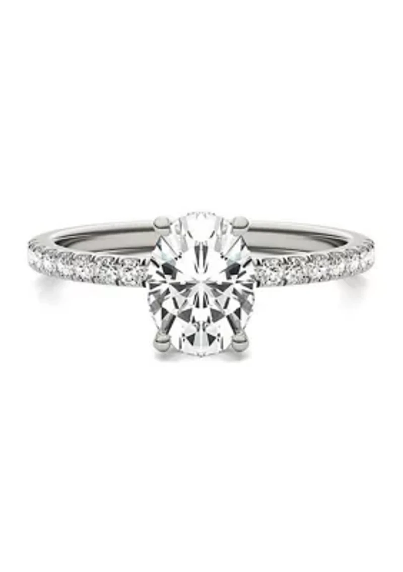 Charles & Colvard 1.78 ct. t.w. Lab Created Oval Moissanite Hidden Halo Engagement Ring 14k Gold