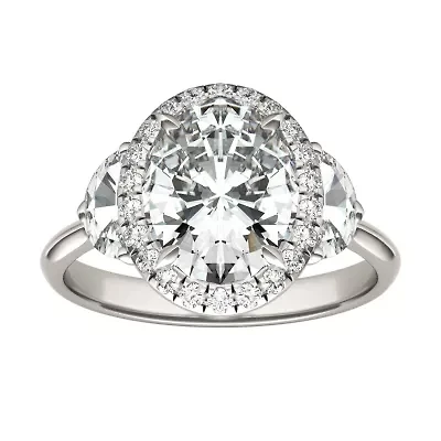 Charles & Colvard 3.93 ct. tw. Lab Created Moissanite Oval Three Stone Ring 14K White Gold