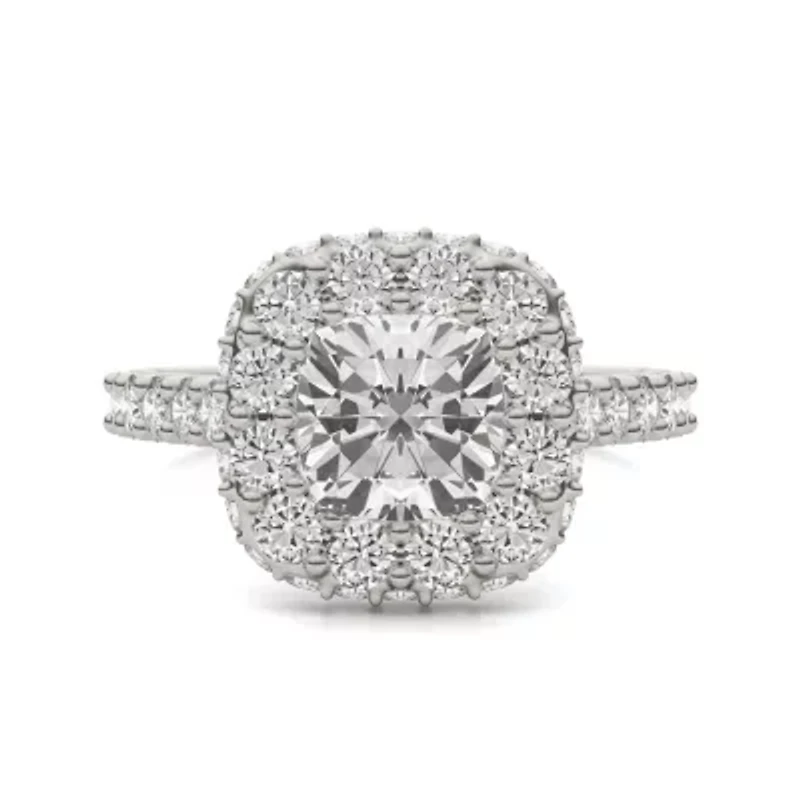 Charles & Colvard 3.34 ct. tw. Lab Created Moissanite Cushion Cathedral Halo Ring