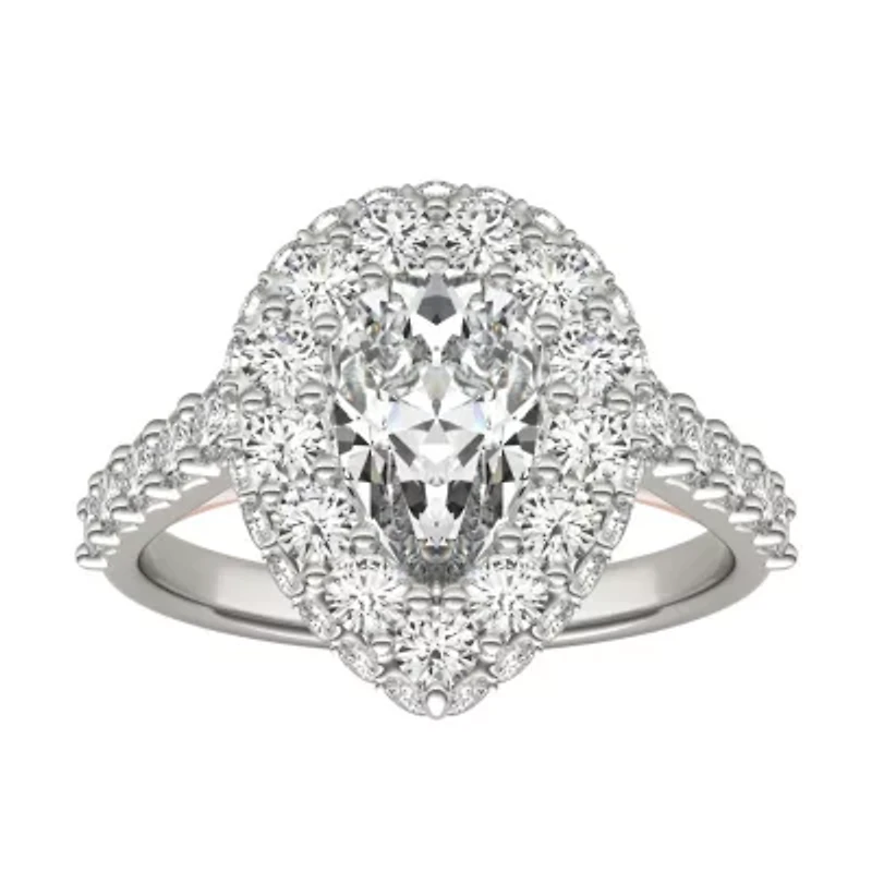 Charles & Colvard 3.14 ct. tw. Lab Created Moissanite Pear Cathedral Halo Ring