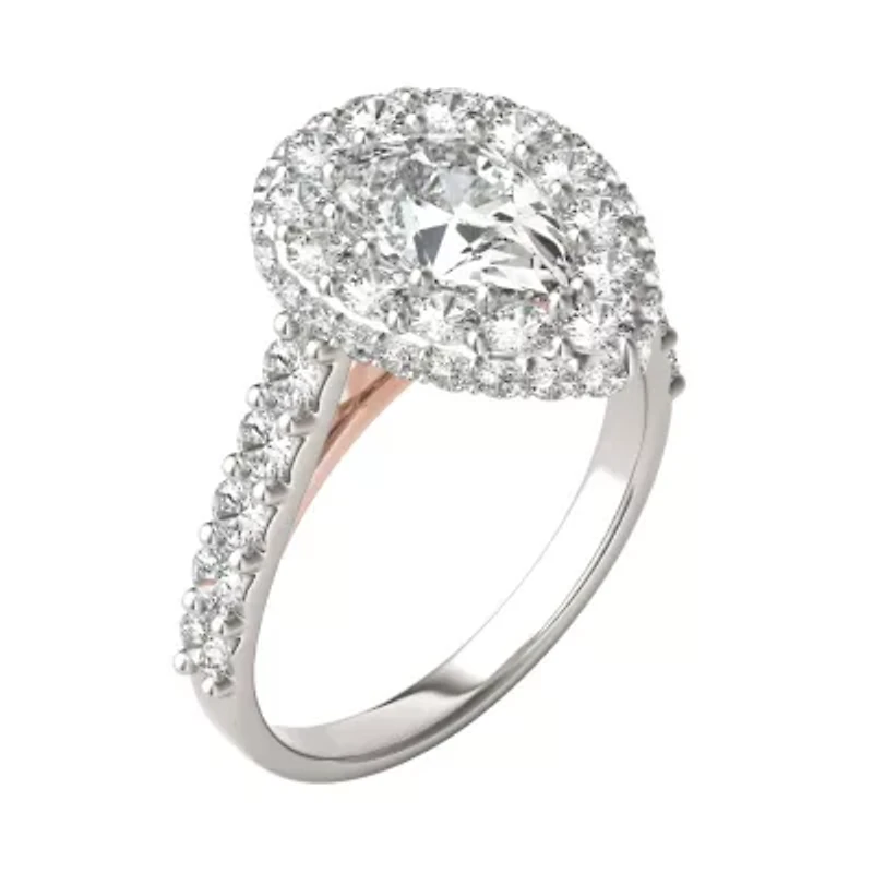 Charles & Colvard 3.14 ct. tw. Lab Created Moissanite Pear Cathedral Halo Ring