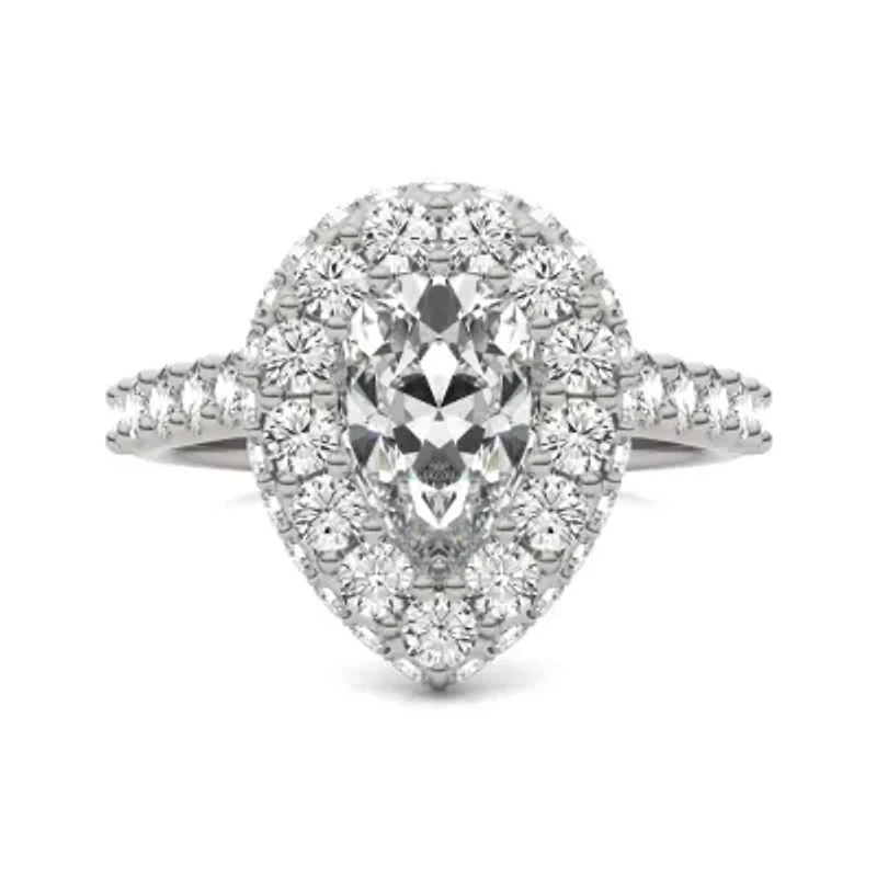 Charles & Colvard 3.14 ct. tw. Lab Created Moissanite Pear Cathedral Halo Ring