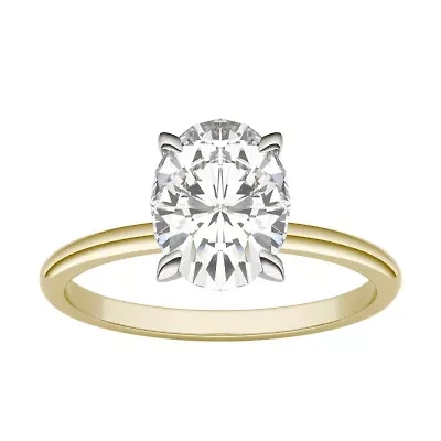 Charles & Colvard 2.1 ct. tw. Lab Created Moissanite Oval Solitaire Ring 14K White and Yellow Gold