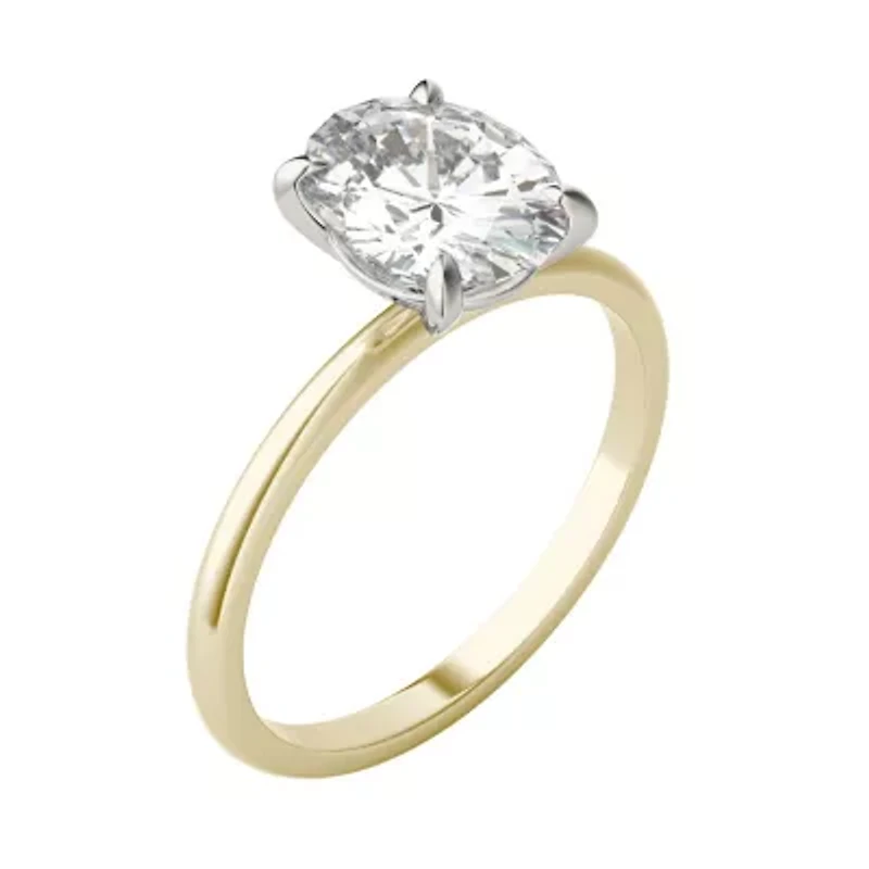 Charles & Colvard 2.1 ct. tw. Lab Created Moissanite Oval Solitaire Ring 14K White and Yellow Gold