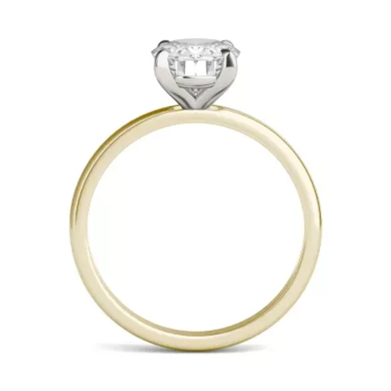Charles & Colvard 2.1 ct. tw. Lab Created Moissanite Oval Solitaire Ring 14K White and Yellow Gold