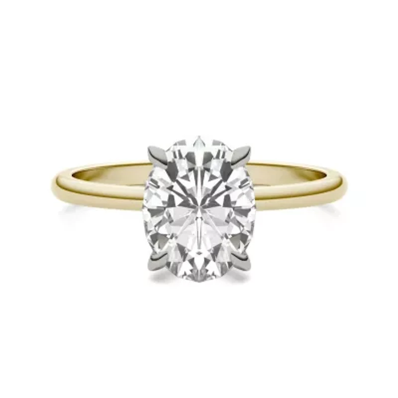 Charles & Colvard 2.1 ct. tw. Lab Created Moissanite Oval Solitaire Ring 14K White and Yellow Gold