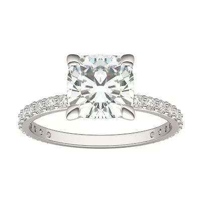 2.42 ct. tw. Lab Created Moissanite Cushion Engagement Ring 14K White Gold