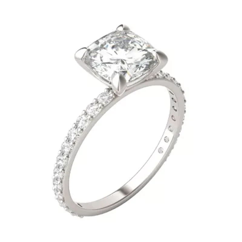 2.42 ct. tw. Lab Created Moissanite Cushion Engagement Ring 14K White Gold