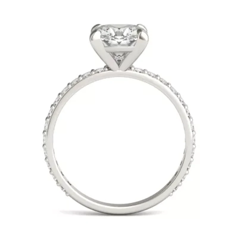 2.42 ct. tw. Lab Created Moissanite Cushion Engagement Ring 14K White Gold